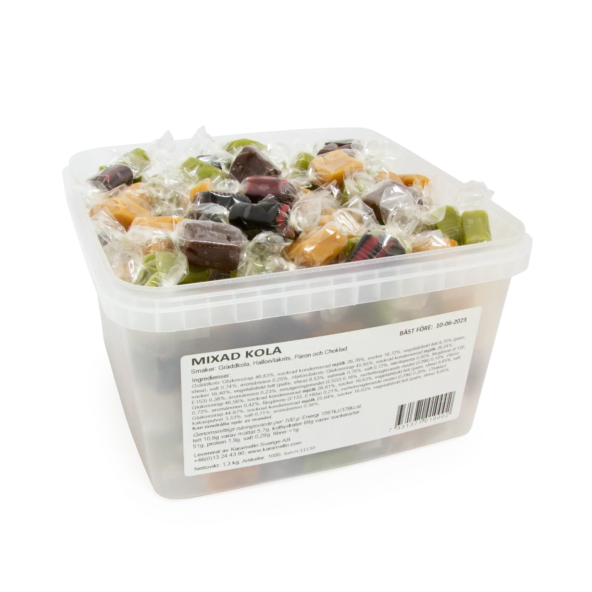 Blandad kola i transparent papper